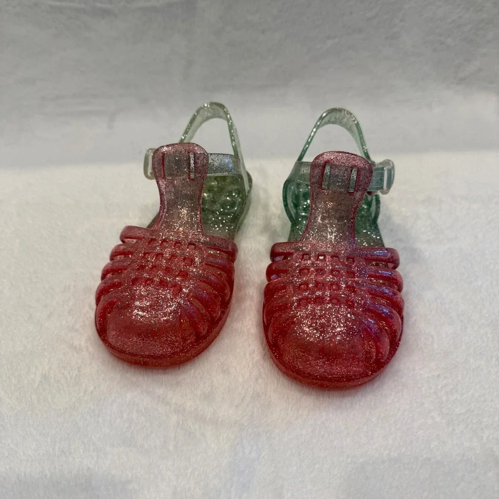 Girls Pink Green Ombre Glitter‎ Jelly Sandals Fisherman Cage Shoes Size 6